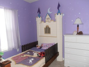The Castle Bed is for my other grand-daughter. As I was building this, my wife kept telling me it was too big, and would be too heavy. Okay, she was right, but now I know for sure. This one has the night light in the window too.